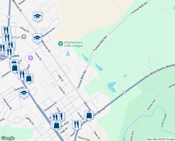 map of restaurants, bars, coffee shops, grocery stores, and more near 1430 Tunnel Mill Road in Charlestown