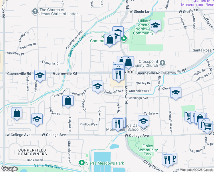 map of restaurants, bars, coffee shops, grocery stores, and more near 2037 Zinfandel Avenue in Santa Rosa