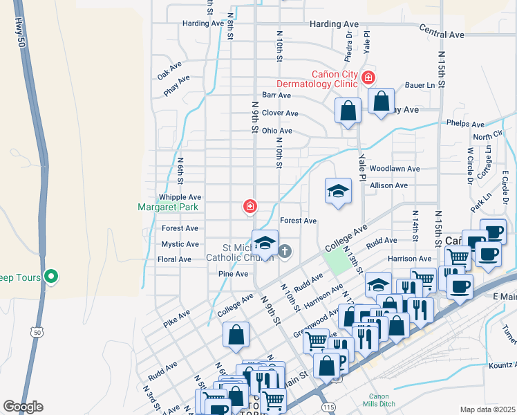 map of restaurants, bars, coffee shops, grocery stores, and more near 902 Whipple Avenue in Cañon City