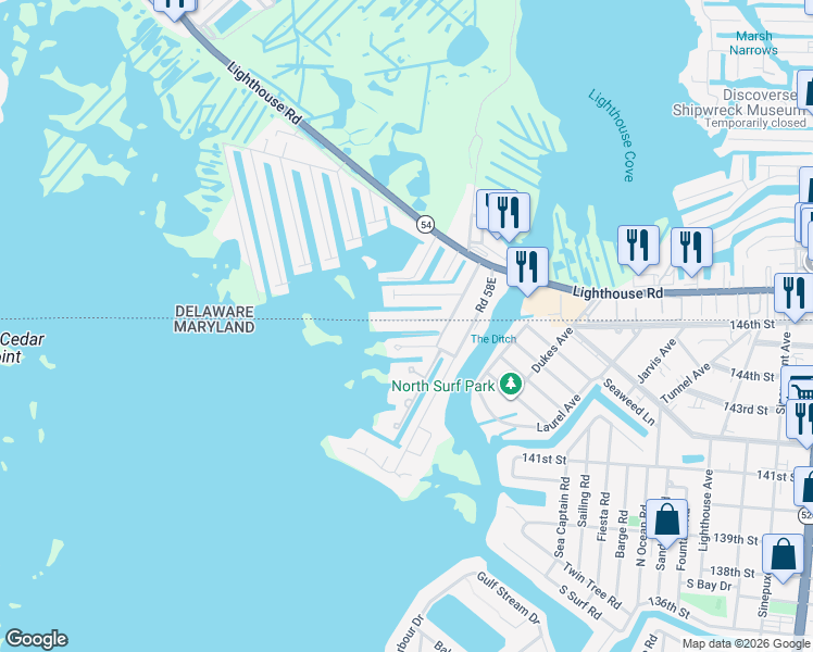 map of restaurants, bars, coffee shops, grocery stores, and more near 13031 Hayes Avenue in Ocean City