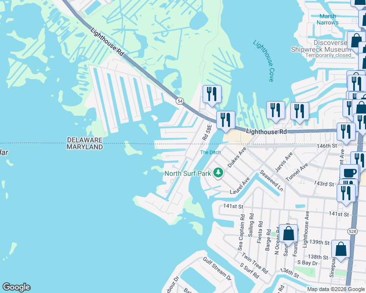 map of restaurants, bars, coffee shops, grocery stores, and more near 13031 Hayes Avenue in Ocean City