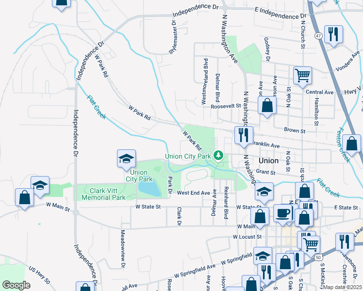 map of restaurants, bars, coffee shops, grocery stores, and more near 400 West Park Avenue in Union