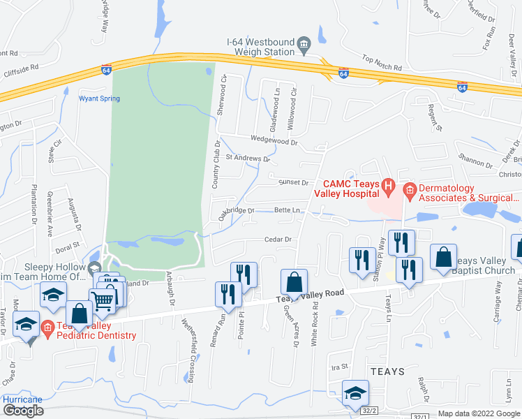 map of restaurants, bars, coffee shops, grocery stores, and more near 13 Bette Lane in Hurricane