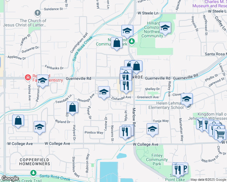 map of restaurants, bars, coffee shops, grocery stores, and more near 2037 Zinfandel Avenue in Santa Rosa