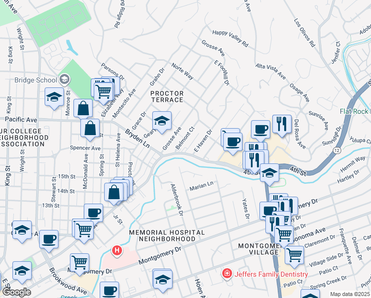 map of restaurants, bars, coffee shops, grocery stores, and more near 2101 4th Street in Santa Rosa