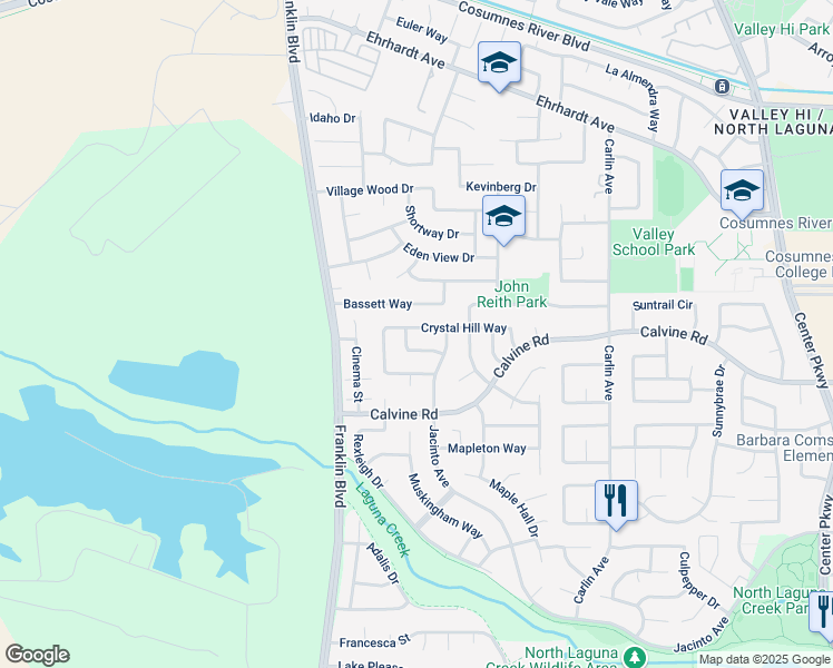 map of restaurants, bars, coffee shops, grocery stores, and more near 5260 Crystal Hill Way in Sacramento