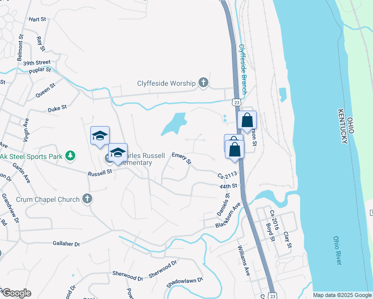 map of restaurants, bars, coffee shops, grocery stores, and more near 608 Eden Place in Ashland