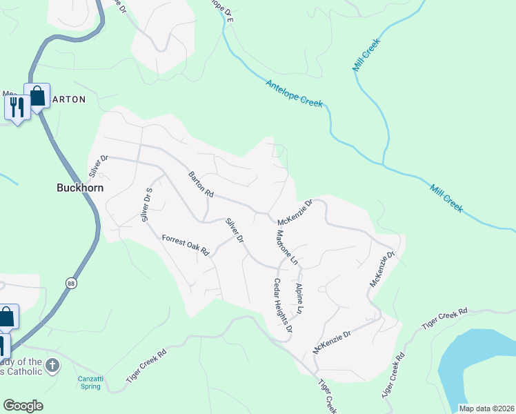 map of restaurants, bars, coffee shops, grocery stores, and more near 27391 Barton Road in Pioneer