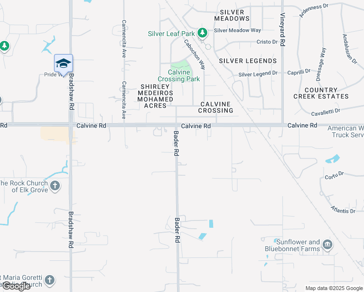 map of restaurants, bars, coffee shops, grocery stores, and more near 8439 Bader Road in Elk Grove