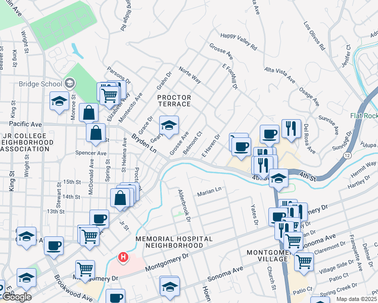 map of restaurants, bars, coffee shops, grocery stores, and more near 2101 4th Street in Santa Rosa
