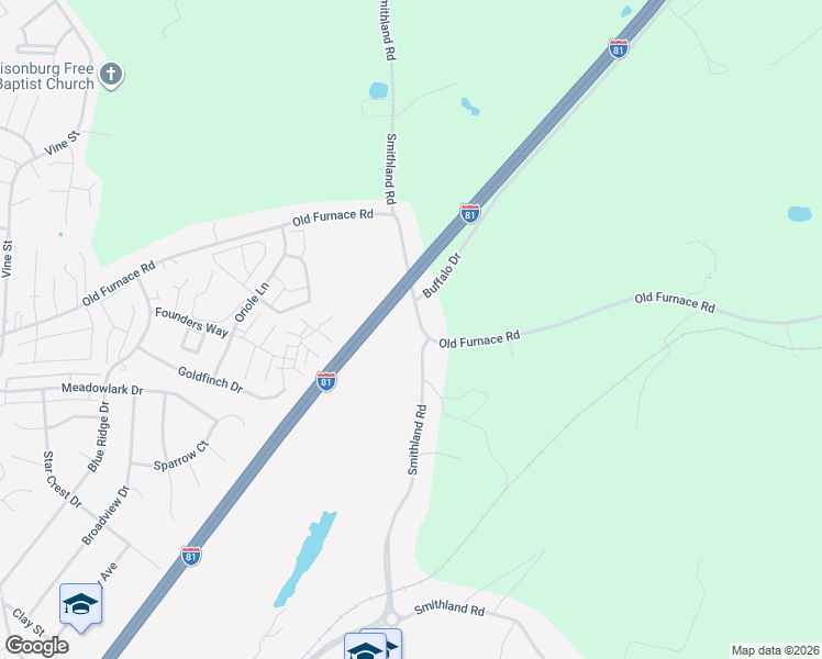 map of restaurants, bars, coffee shops, grocery stores, and more near 1661-1699 Smithland Road in Harrisonburg