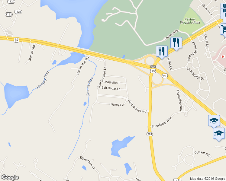 map of restaurants, bars, coffee shops, grocery stores, and more near 12222 Salt Cedar Lane in Culpeper