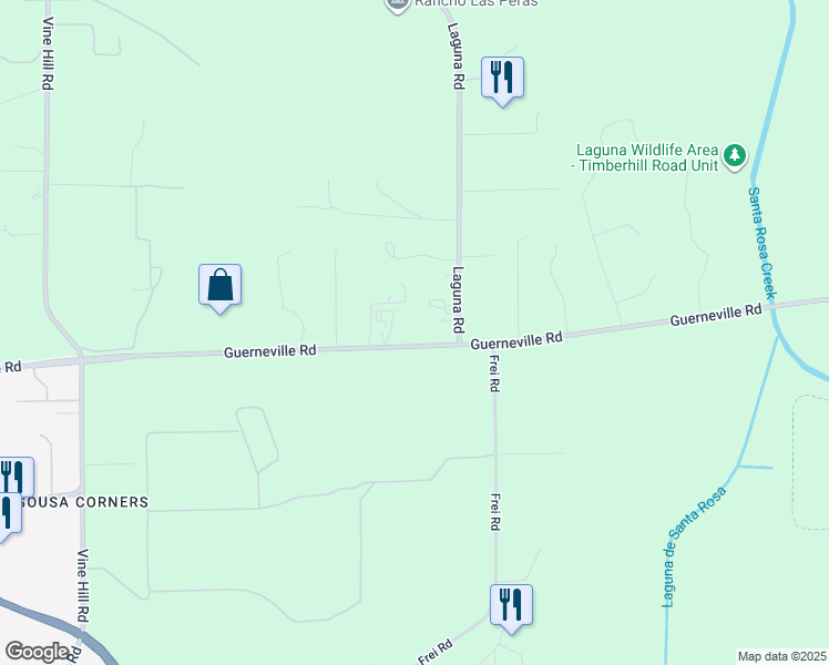 map of restaurants, bars, coffee shops, grocery stores, and more near 5720 Guerneville Road in Sebastopol