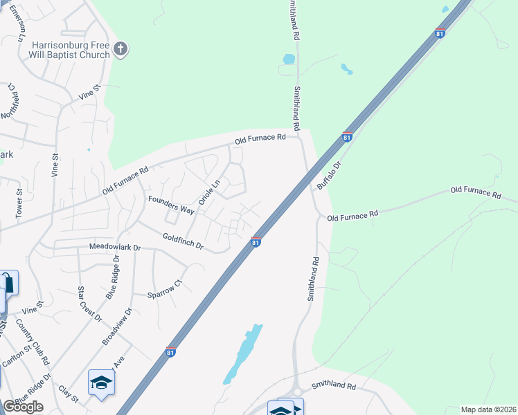 map of restaurants, bars, coffee shops, grocery stores, and more near 1031 Molly Pitcher Place in Harrisonburg