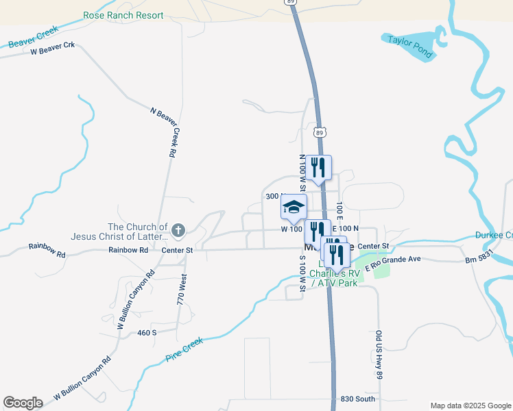 map of restaurants, bars, coffee shops, grocery stores, and more near 249 North 340 West Street in Marysvale