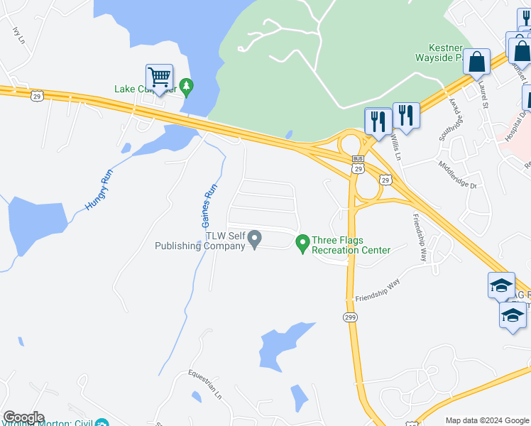 map of restaurants, bars, coffee shops, grocery stores, and more near 12222 Salt Cedar Lane in Culpeper