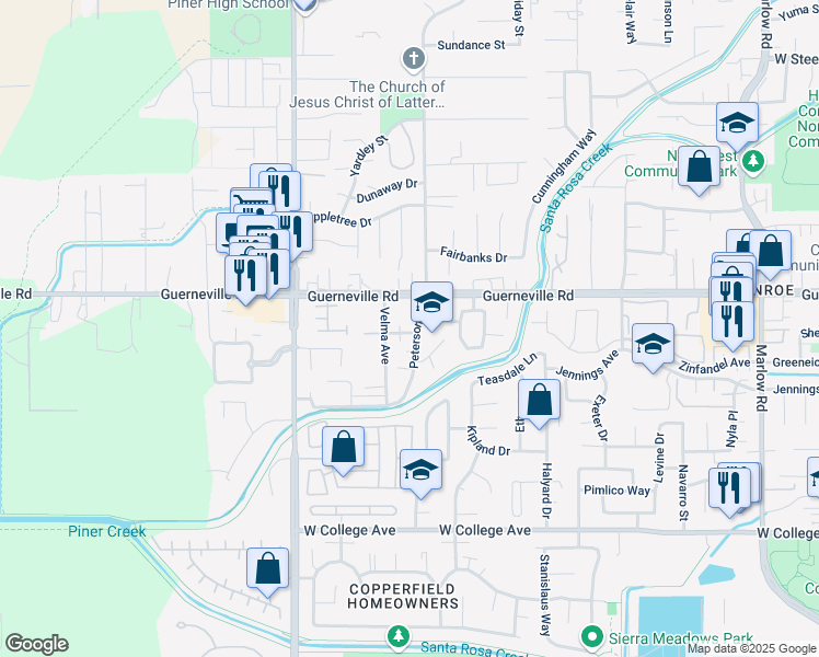 map of restaurants, bars, coffee shops, grocery stores, and more near 1441 Peterson Lane in Santa Rosa