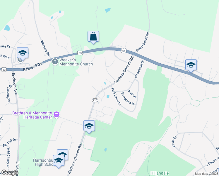 map of restaurants, bars, coffee shops, grocery stores, and more near 402 Garbers Church Road in Harrisonburg