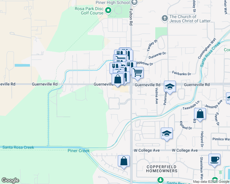 map of restaurants, bars, coffee shops, grocery stores, and more near 1287 Fulton Road in Santa Rosa