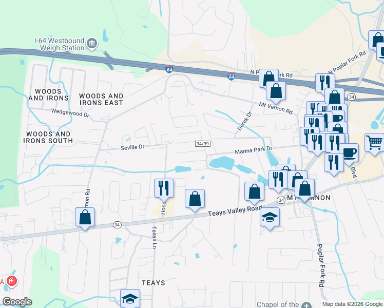 map of restaurants, bars, coffee shops, grocery stores, and more near 55 Chadesa Drive in Hurricane