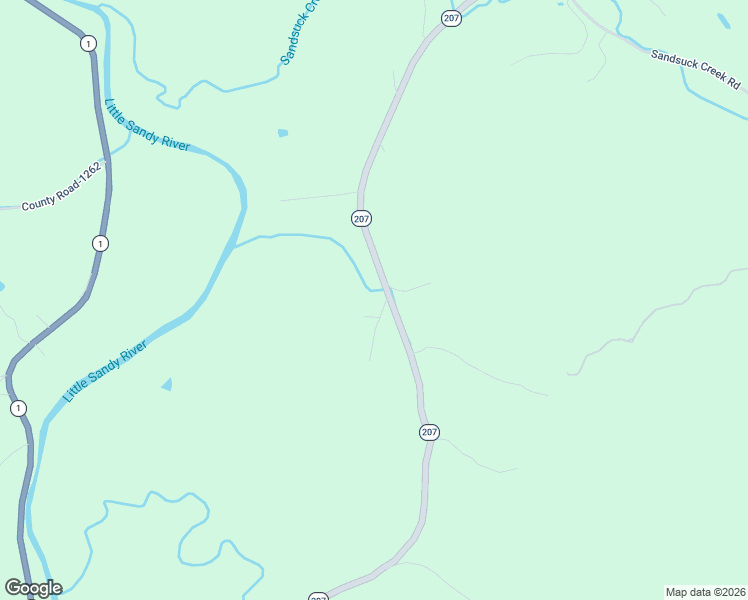 map of restaurants, bars, coffee shops, grocery stores, and more near State Highway 207 in Greenup