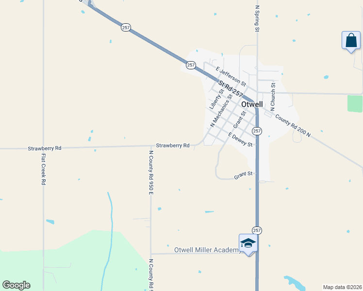 map of restaurants, bars, coffee shops, grocery stores, and more near 9801 East County Road 200 North in Otwell