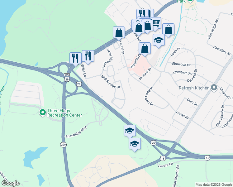 map of restaurants, bars, coffee shops, grocery stores, and more near 608 Bridlewood Drive in Culpeper