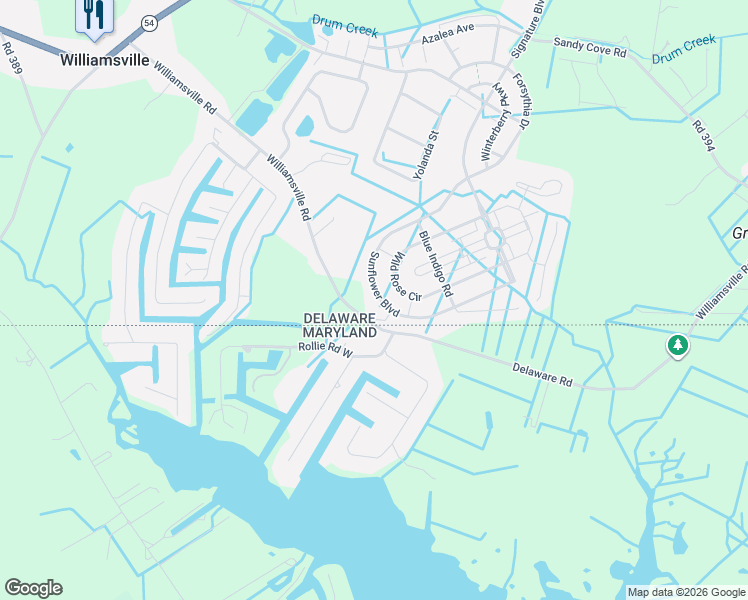 map of restaurants, bars, coffee shops, grocery stores, and more near 36301 Sunflower Boulevard in Selbyville