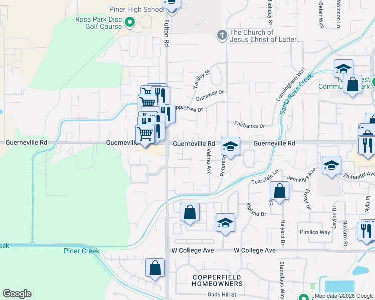 map of restaurants, bars, coffee shops, grocery stores, and more near 1516 Pinebrook Place in Santa Rosa