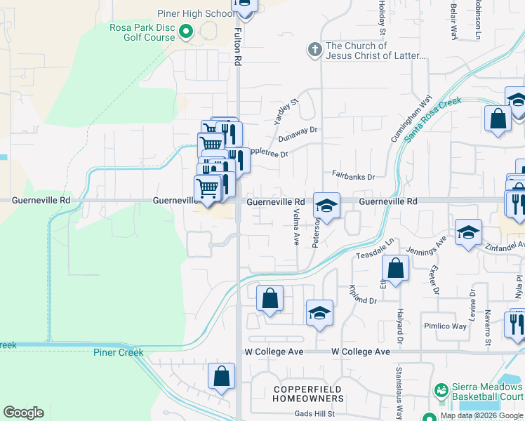 map of restaurants, bars, coffee shops, grocery stores, and more near 1516 Pinebrook Place in Santa Rosa