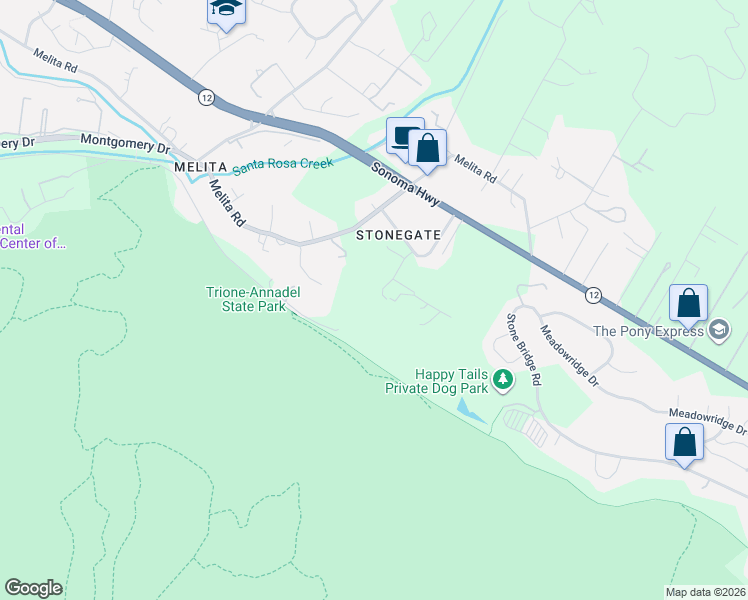 map of restaurants, bars, coffee shops, grocery stores, and more near 440 Brand Road in Santa Rosa