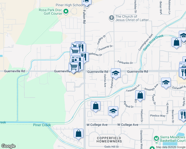 map of restaurants, bars, coffee shops, grocery stores, and more near 1516 Pinebrook Place in Santa Rosa