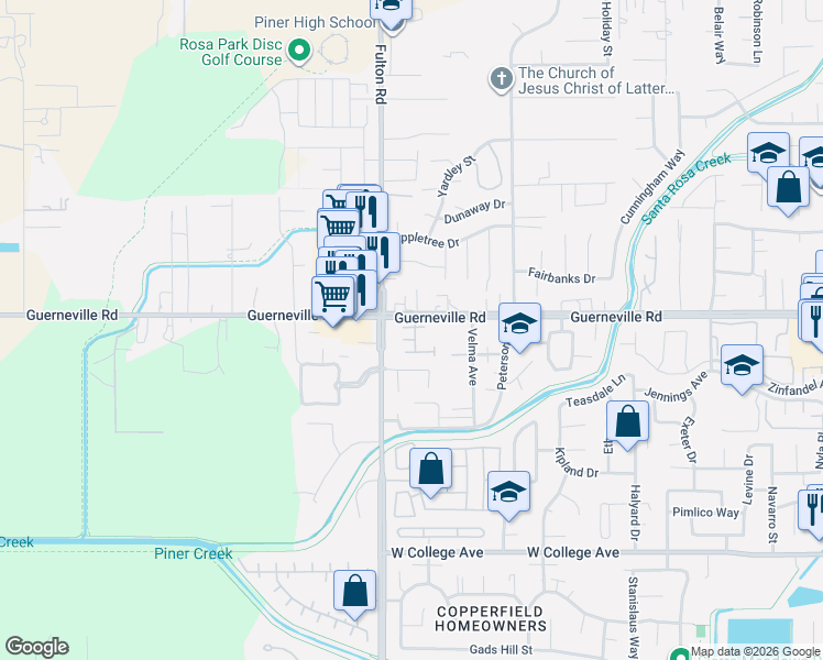 map of restaurants, bars, coffee shops, grocery stores, and more near in Santa Rosa
