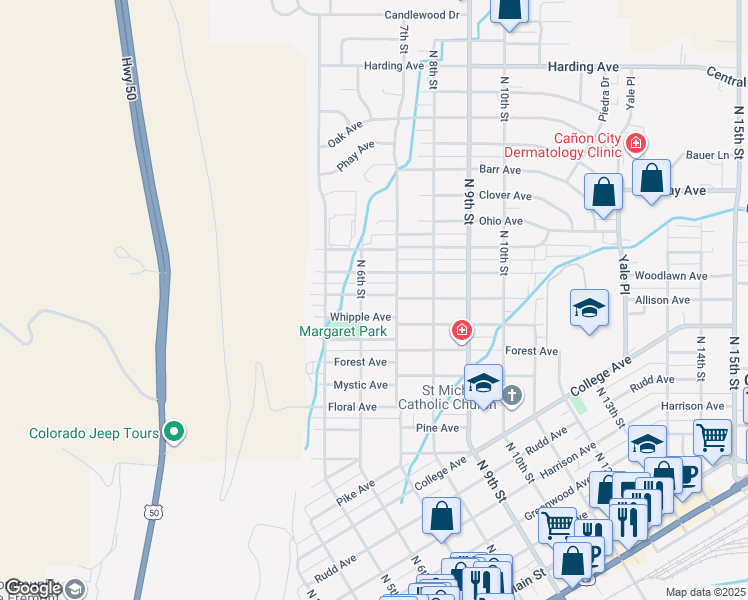 map of restaurants, bars, coffee shops, grocery stores, and more near 610 Allison Avenue in Cañon City