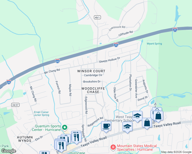 map of restaurants, bars, coffee shops, grocery stores, and more near 151 Cambridge Circle in Hurricane