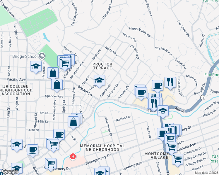 map of restaurants, bars, coffee shops, grocery stores, and more near 1962 Grosse Avenue in Santa Rosa