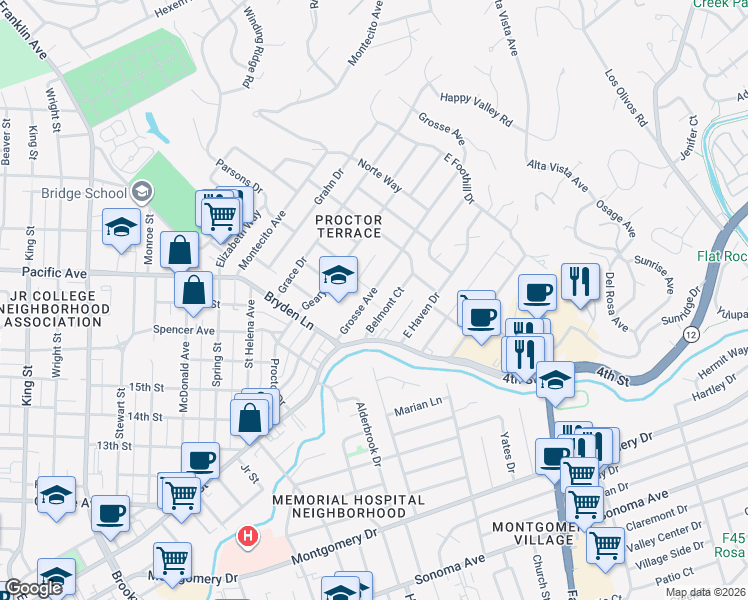 map of restaurants, bars, coffee shops, grocery stores, and more near 1962 Grosse Avenue in Santa Rosa