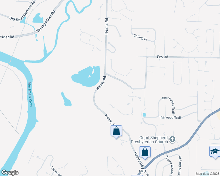 map of restaurants, bars, coffee shops, grocery stores, and more near 2948 Erb Road in St. Louis