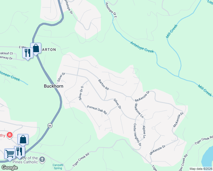 map of restaurants, bars, coffee shops, grocery stores, and more near 16970 Pine Needle Drive in Pioneer