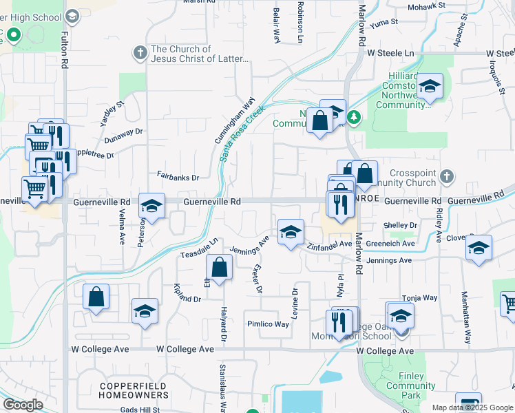 map of restaurants, bars, coffee shops, grocery stores, and more near 1536 Cabernet Circle in Santa Rosa