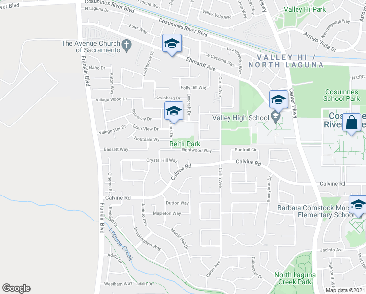map of restaurants, bars, coffee shops, grocery stores, and more near 5755 Rightwood Way in Sacramento