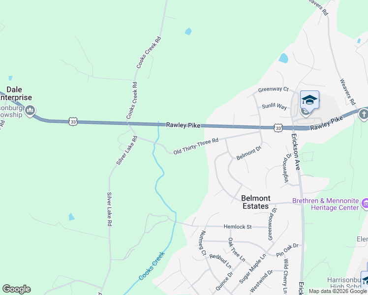 map of restaurants, bars, coffee shops, grocery stores, and more near 126-168 Old Thirty-Three Road in Harrisonburg