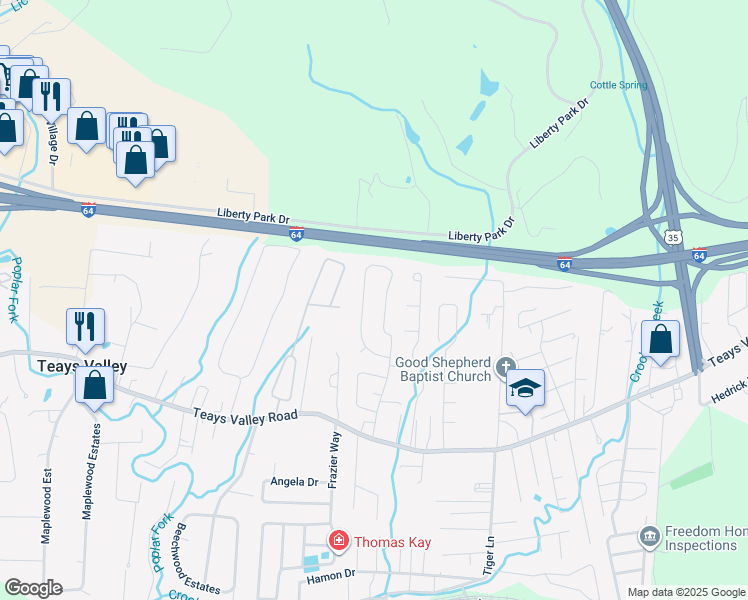 map of restaurants, bars, coffee shops, grocery stores, and more near in Teays Valley