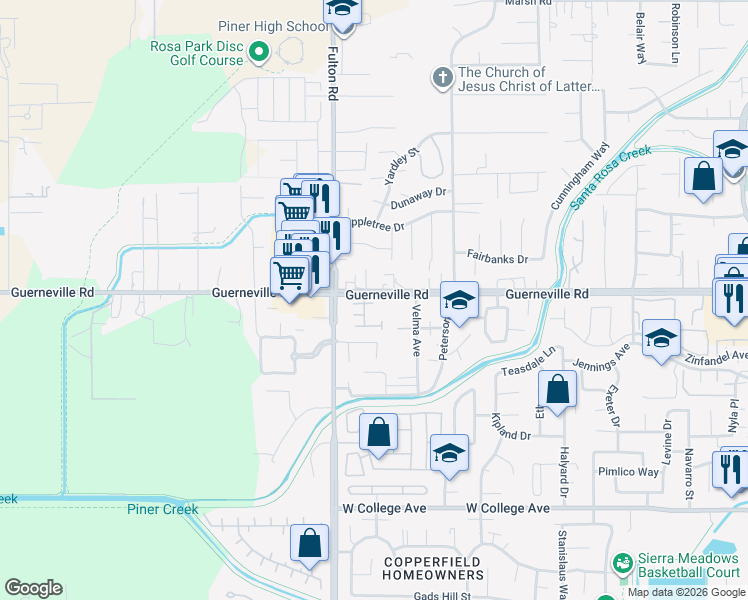 map of restaurants, bars, coffee shops, grocery stores, and more near 1516 Pinebrook Place in Santa Rosa