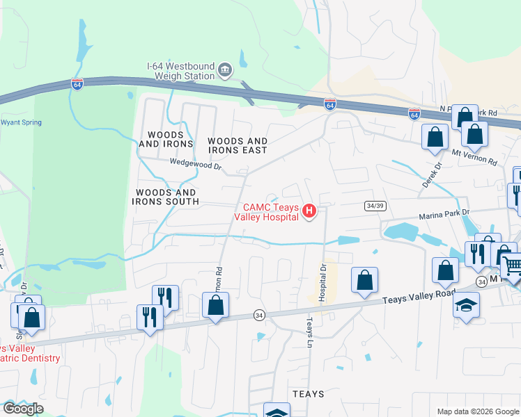 map of restaurants, bars, coffee shops, grocery stores, and more near 87 Seville Drive in Hurricane