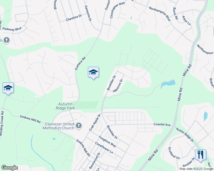 map of restaurants, bars, coffee shops, grocery stores, and more near 29 Hyssop Way in Stafford