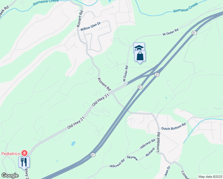 map of restaurants, bars, coffee shops, grocery stores, and more near 2736 Konert Road in Arnold