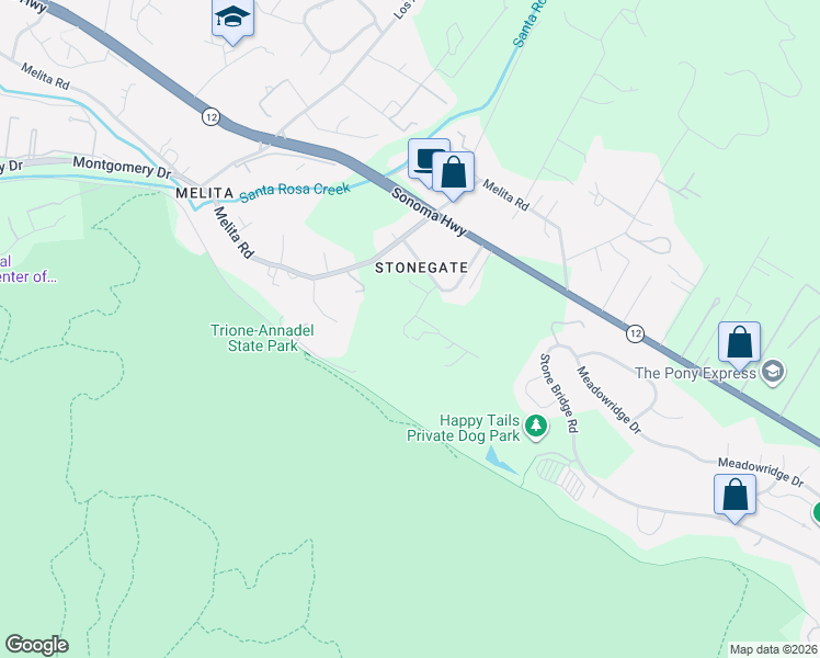 map of restaurants, bars, coffee shops, grocery stores, and more near 440 Brand Road in Santa Rosa