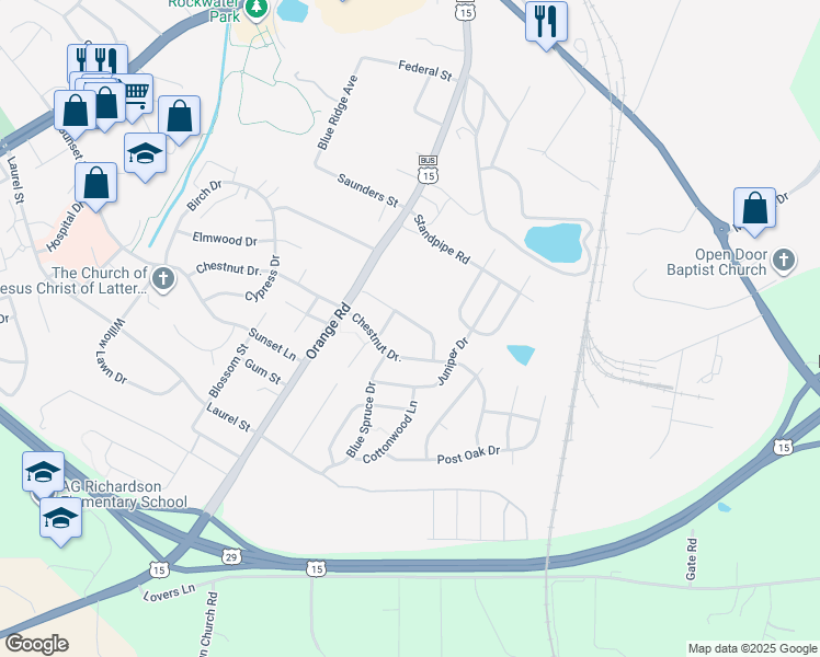 map of restaurants, bars, coffee shops, grocery stores, and more near 2000 Crepe Myrtle Lane in Culpeper