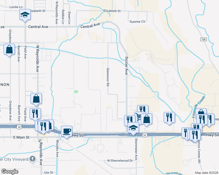 map of restaurants, bars, coffee shops, grocery stores, and more near 378 Glenmoor Road in Cañon City